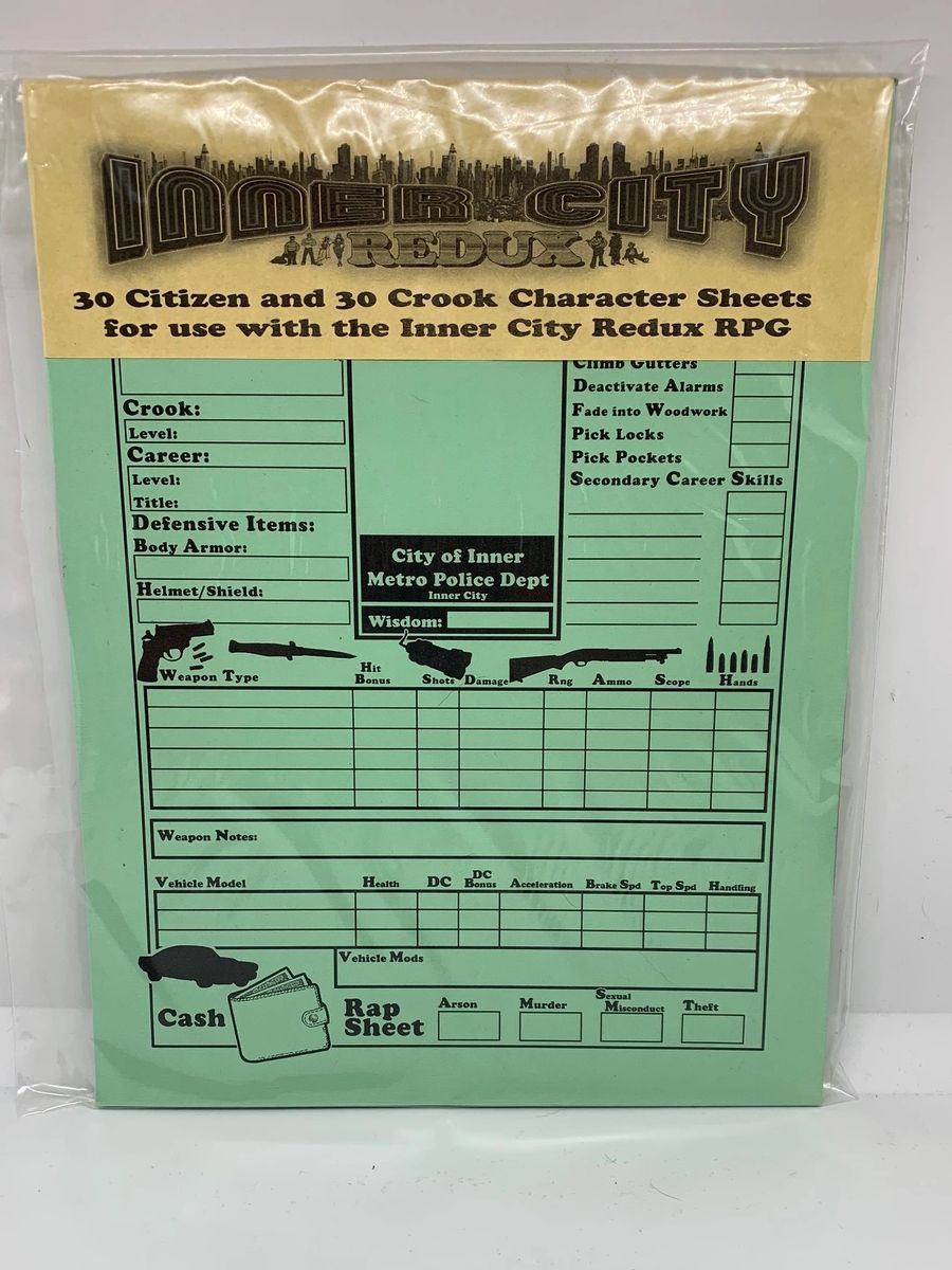 Inner City Redux Character Sheet Pads